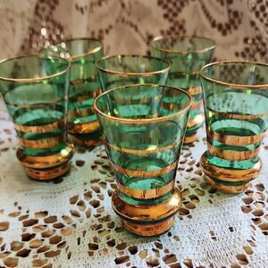 Vintage 1950's Bohemian Glass Shotglasses Set Of 6